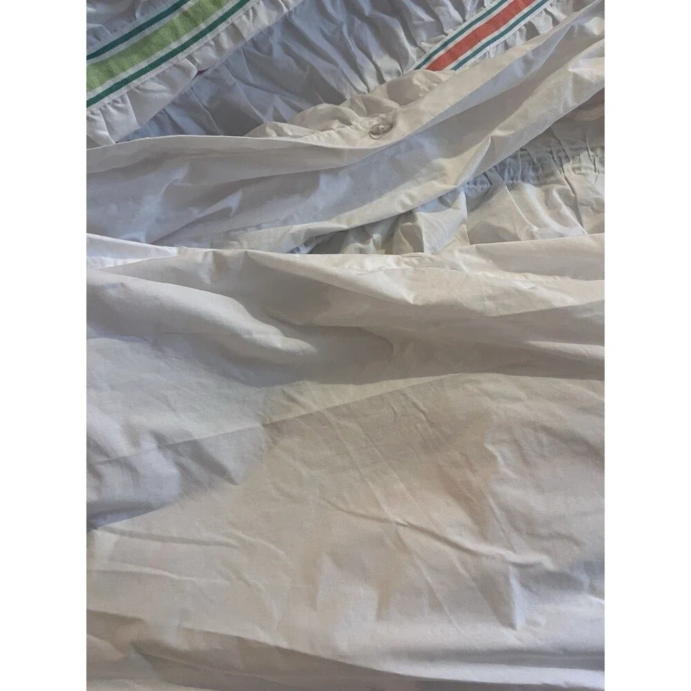 Pottery Barn White w Multicolor Ribbon Ruched Duvet Cover Full/Queen